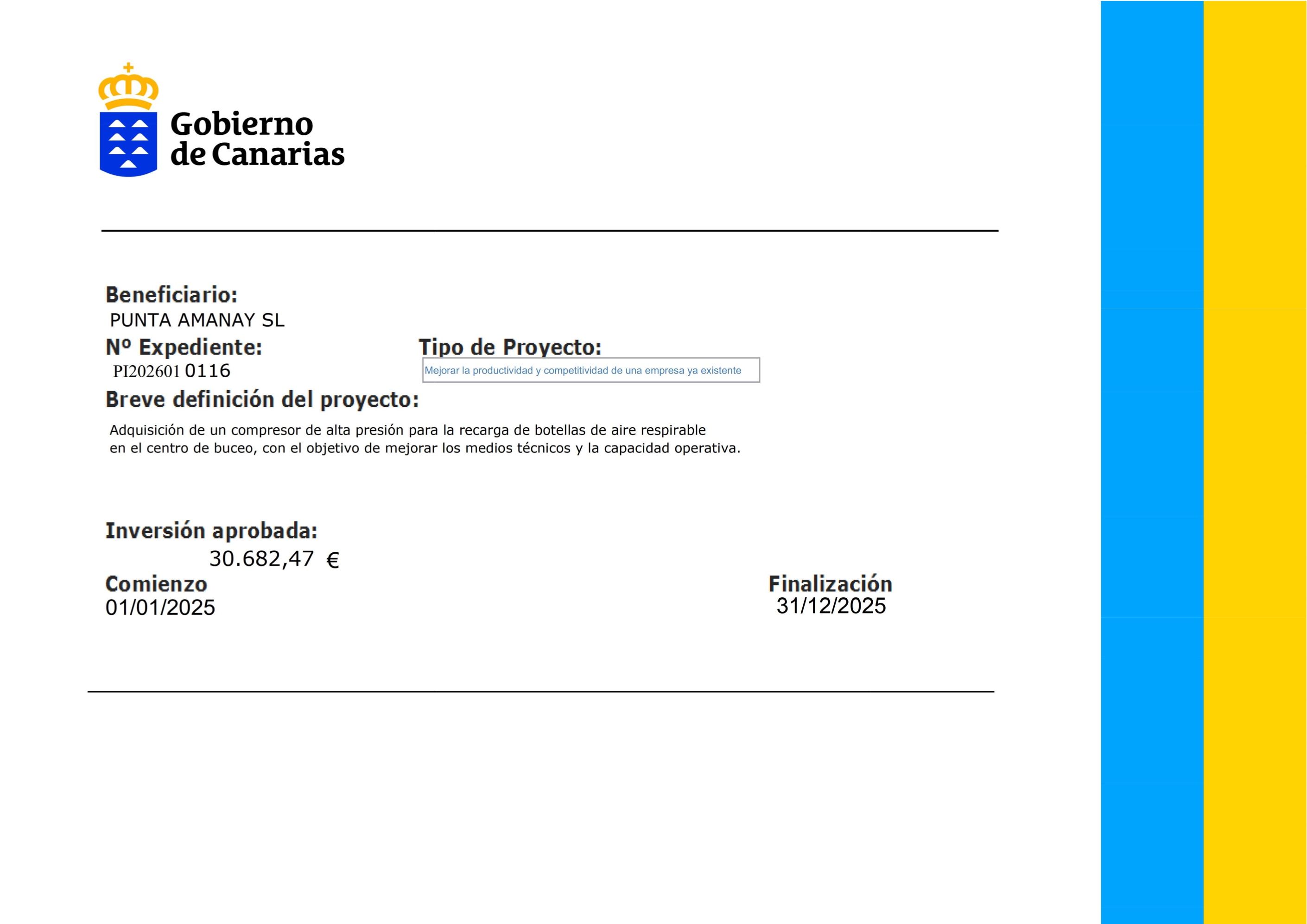 Cartel subvención compresor - Gobierno de Canarias